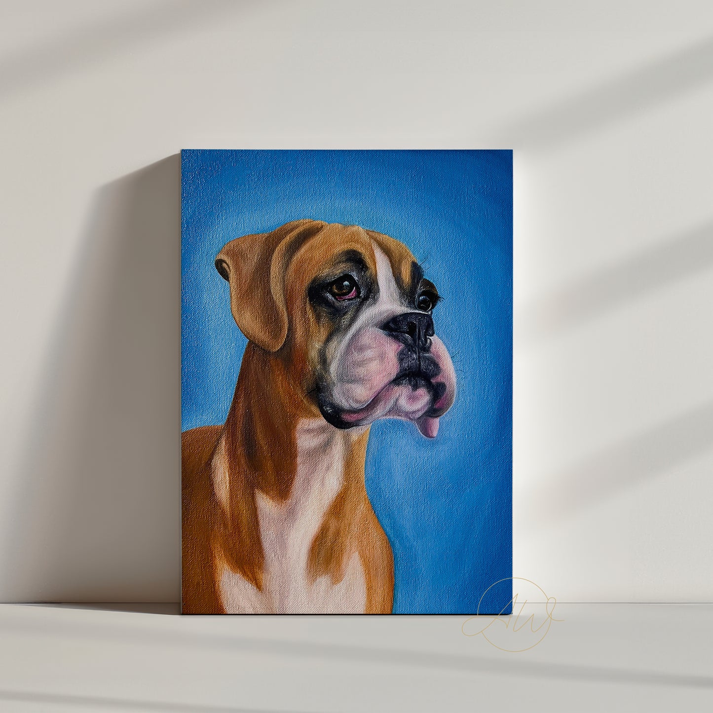 Boxer Dog Oil Painting on Canvas