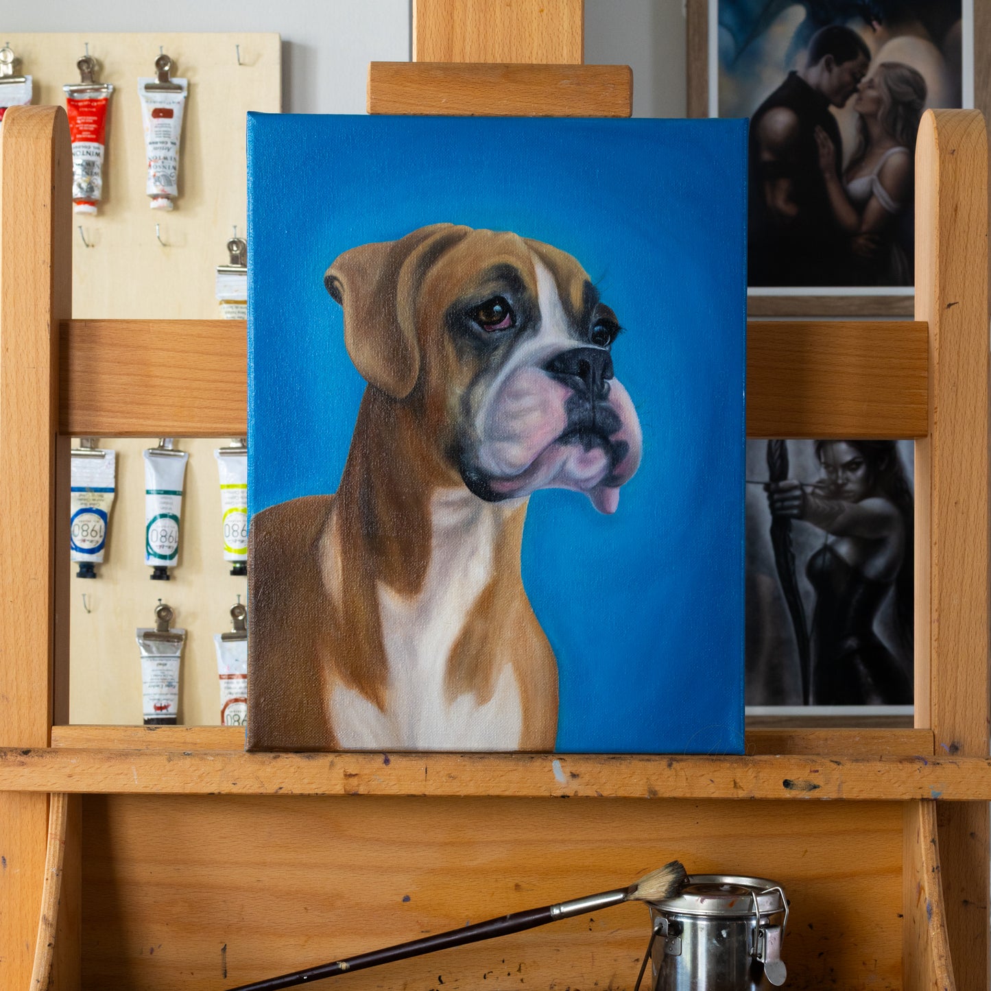 Boxer Dog Oil Painting on Canvas